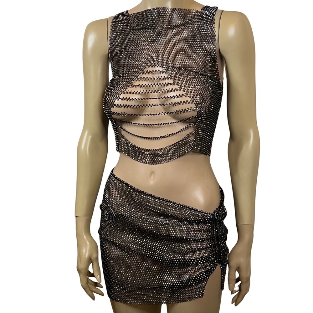 Sexy Metallic Rhinestone 2 Piece Set